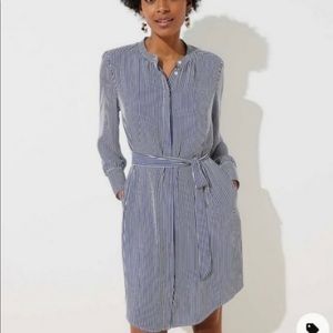 LOFT blue and white stripe shirt dress